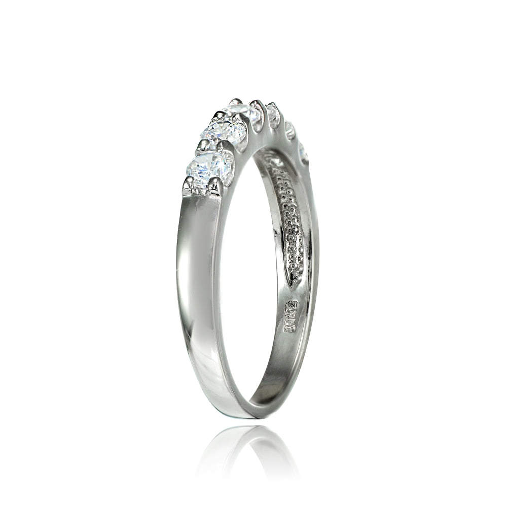 Sterling Silver Cubic Zirconia Half Eternity Anniversary Band Ring-2