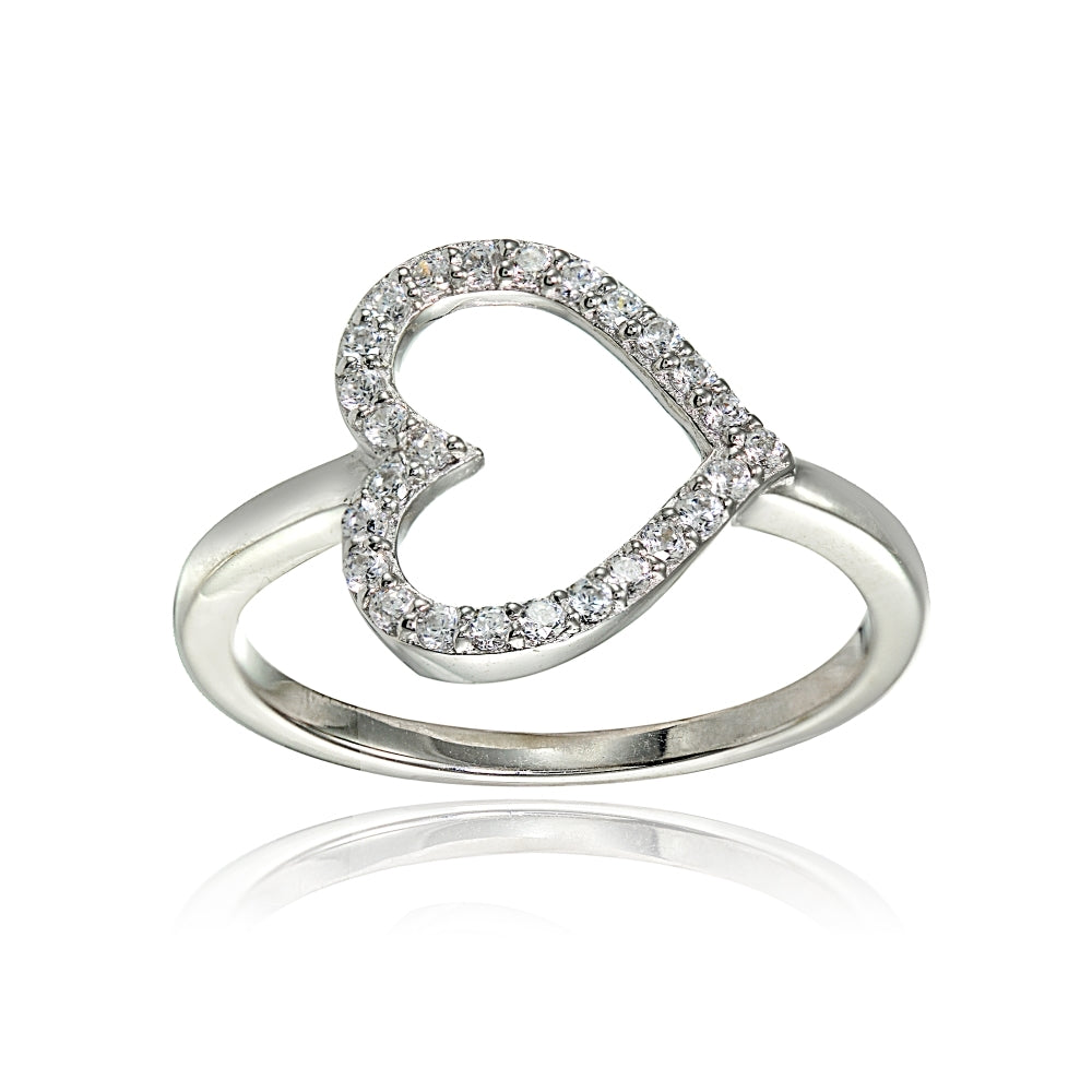 Sterling Silver Cubic Zirconia Sideway Heart Ring