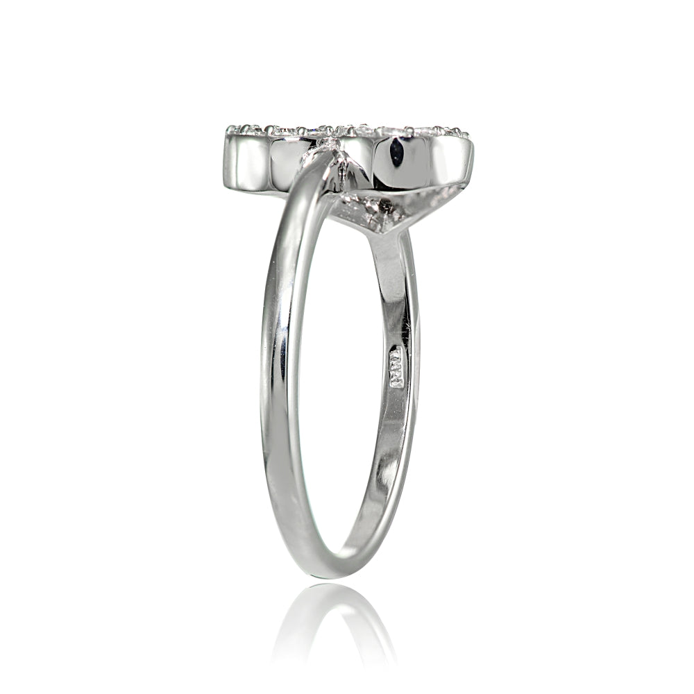 Sterling Silver Cubic Zirconia Sideway Heart Ring-2
