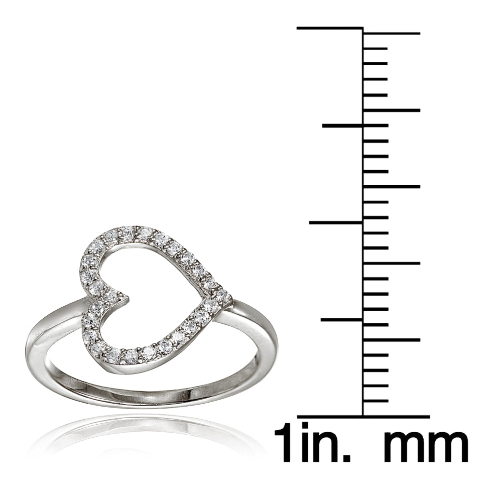 Sterling Silver Cubic Zirconia Sideway Heart Ring-3