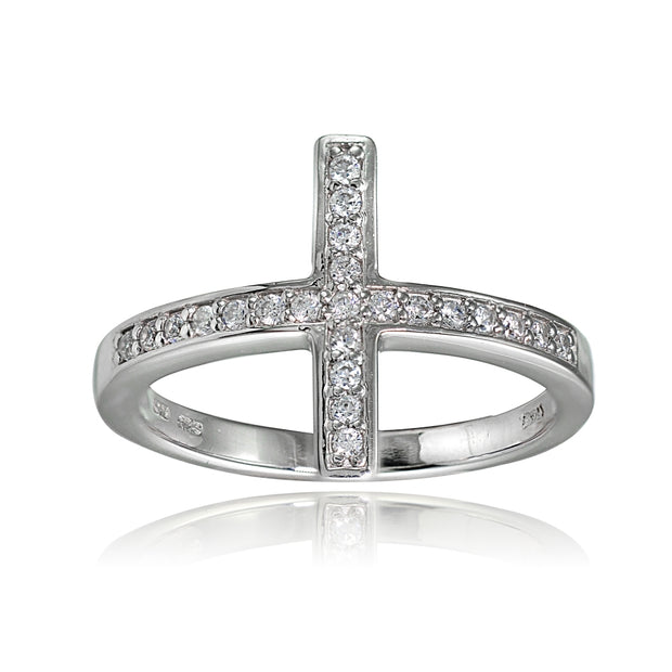 Sterling Silver Cubic Zirconia Cross Ring