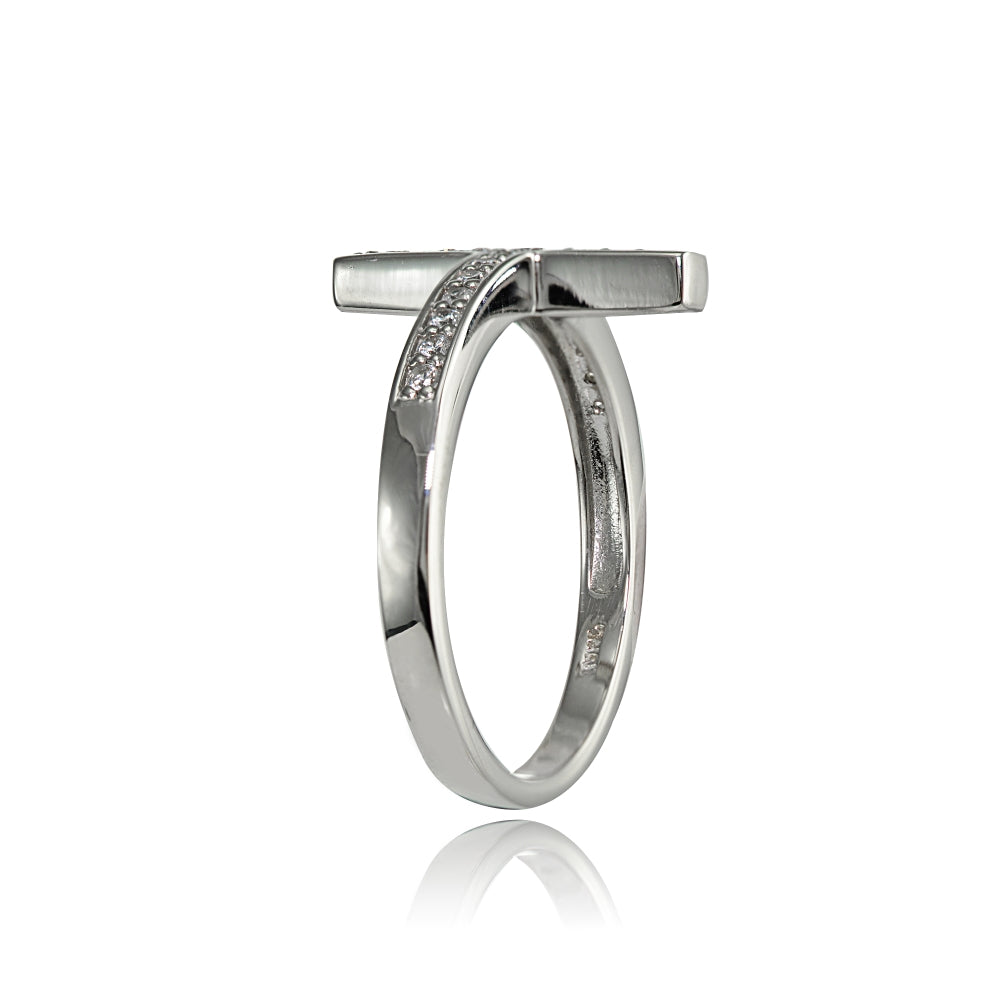 Sterling Silver Cubic Zirconia Cross Ring-2