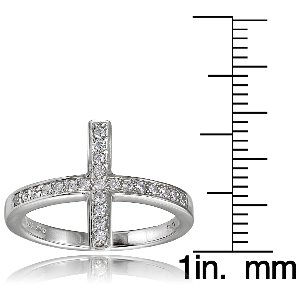 Sterling Silver Cubic Zirconia Cross Ring-3