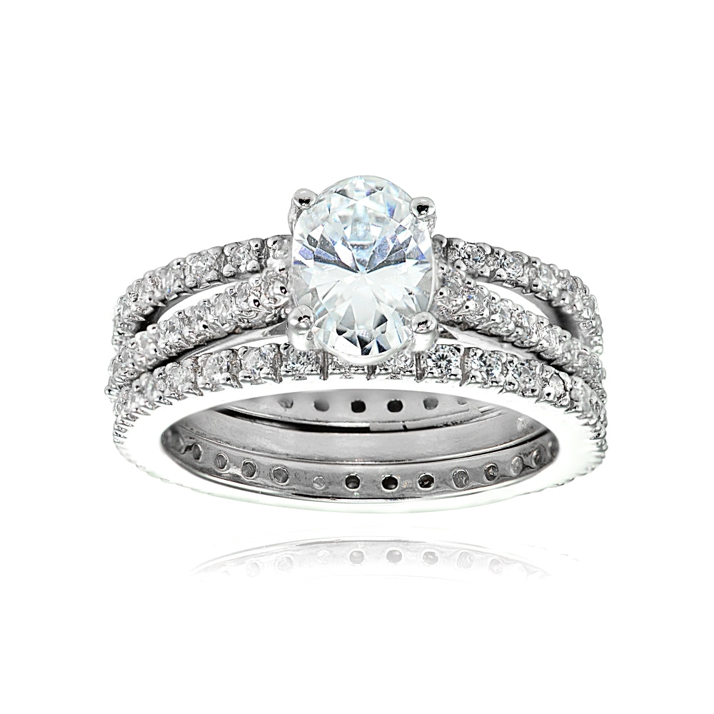 Sterling Silver 3ct TGW Oval Cubic Zirconia Bridal Wedding Band Ring Set