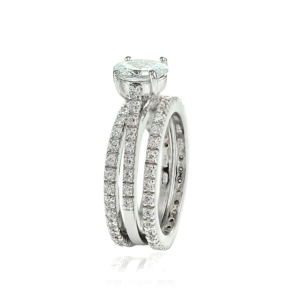 Sterling Silver 3ct TGW Oval Cubic Zirconia Bridal Wedding Band Ring Set-2
