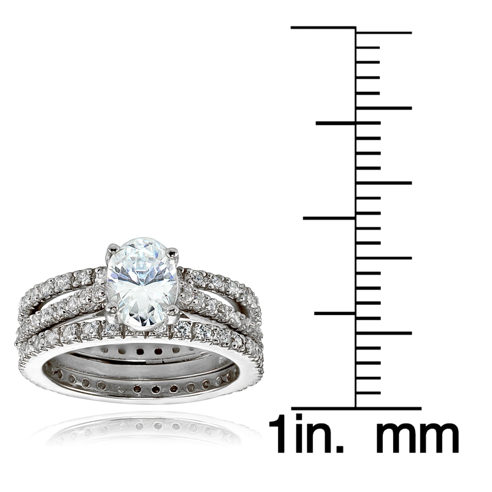 Sterling Silver 3ct TGW Oval Cubic Zirconia Bridal Wedding Band Ring Set-3
