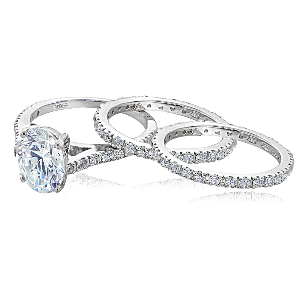Sterling Silver 3ct TGW Oval Cubic Zirconia Bridal Wedding Band Ring Set-4