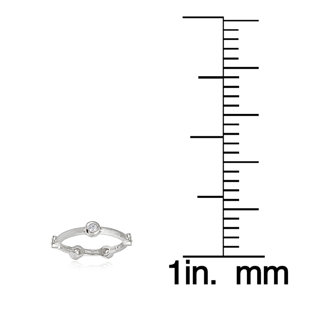 Sterling Silver Brushed Satin Cubic Zirconia Ring-2