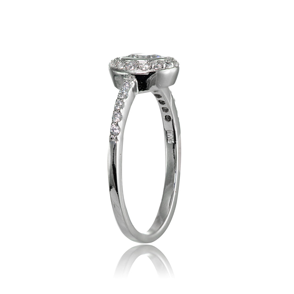 Sterling Silver Cubic Zirconia Round-cut Halo Bridal Engagement Ring-2