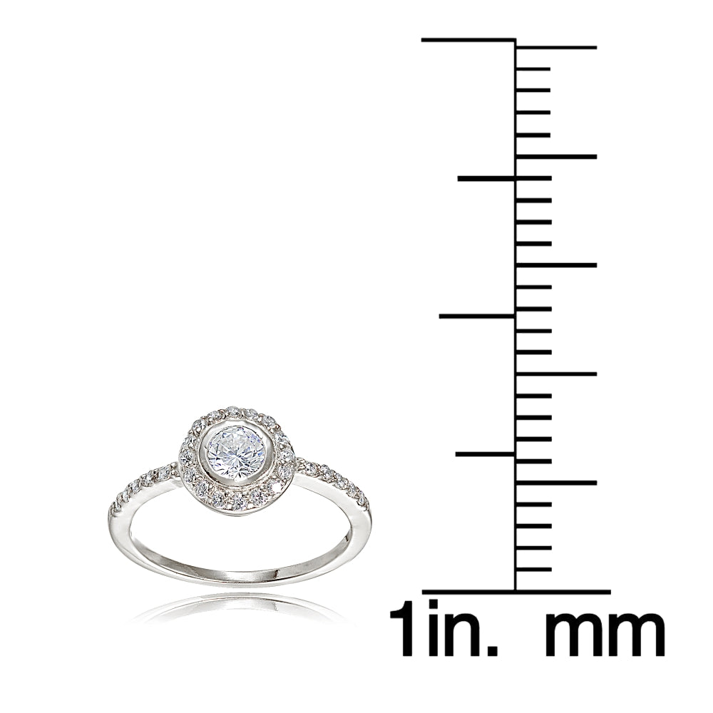 Sterling Silver Cubic Zirconia Round-cut Halo Bridal Engagement Ring-3
