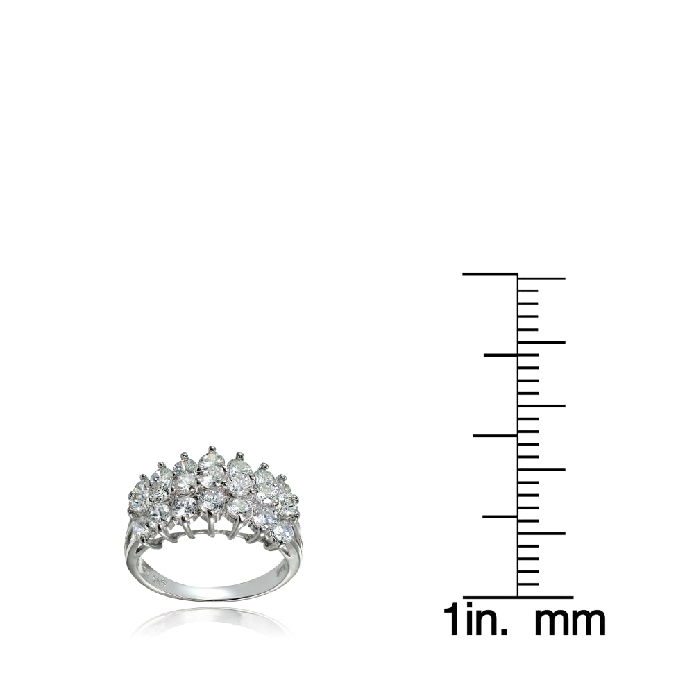 Sterling Silver Cubic Zirconia Three Row Half Eternity Anniversary Band Ring-3