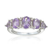 Sterling Silver Amethyst and White Topaz -Stone Half Eternity Band Ring