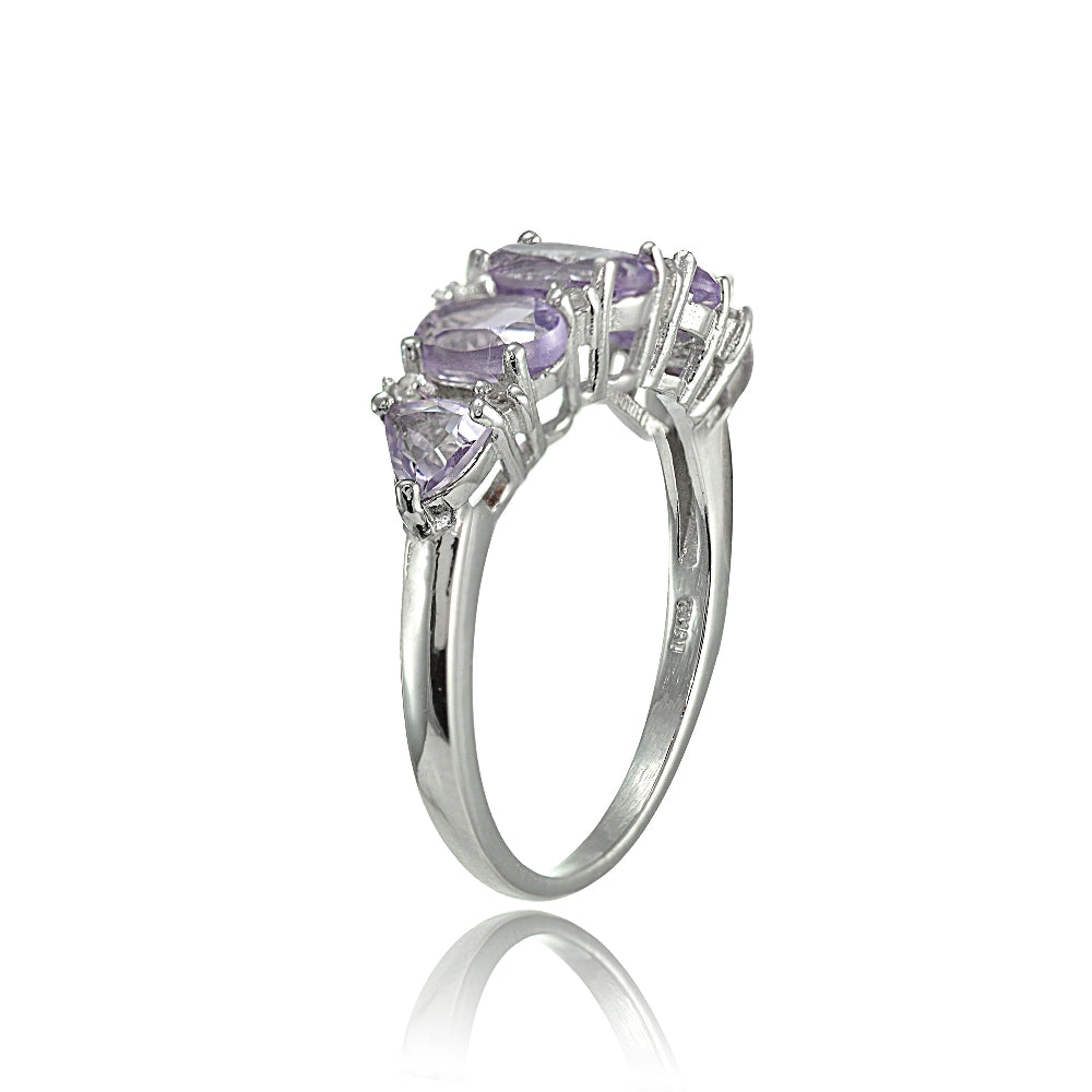 Sterling Silver Amethyst and White Topaz -Stone Half Eternity Band Ring-2