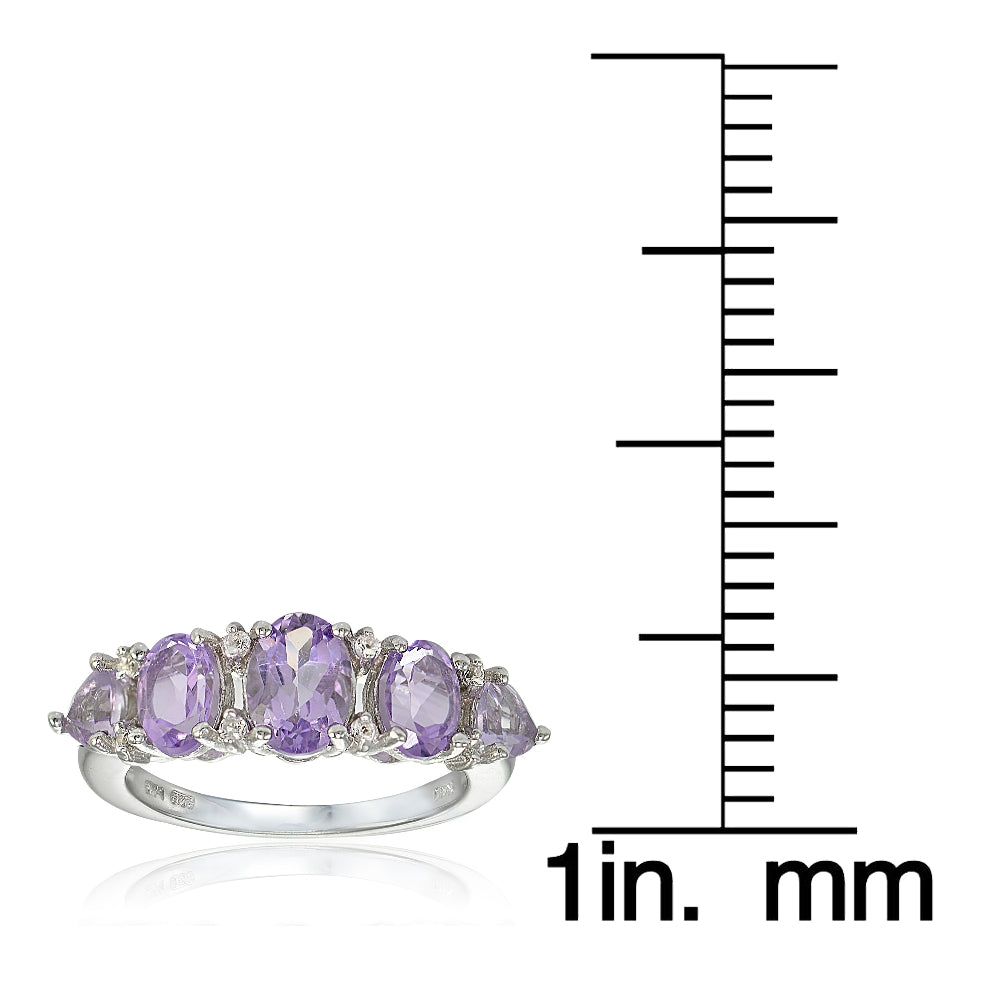 Sterling Silver Amethyst and White Topaz -Stone Half Eternity Band Ring-3