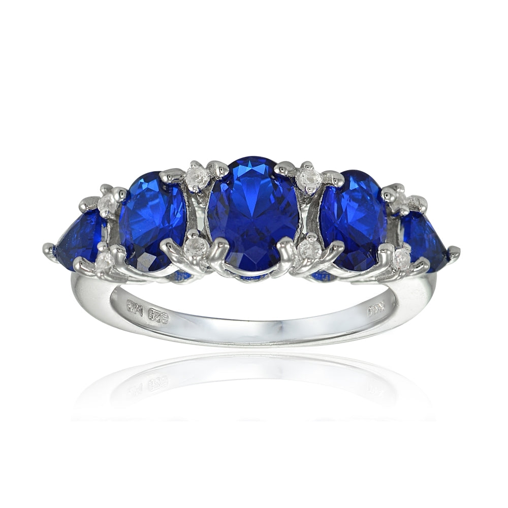 Sterling Silver Created Blue Sapphire and White Topaz -Stone Half Eternity Band Ring