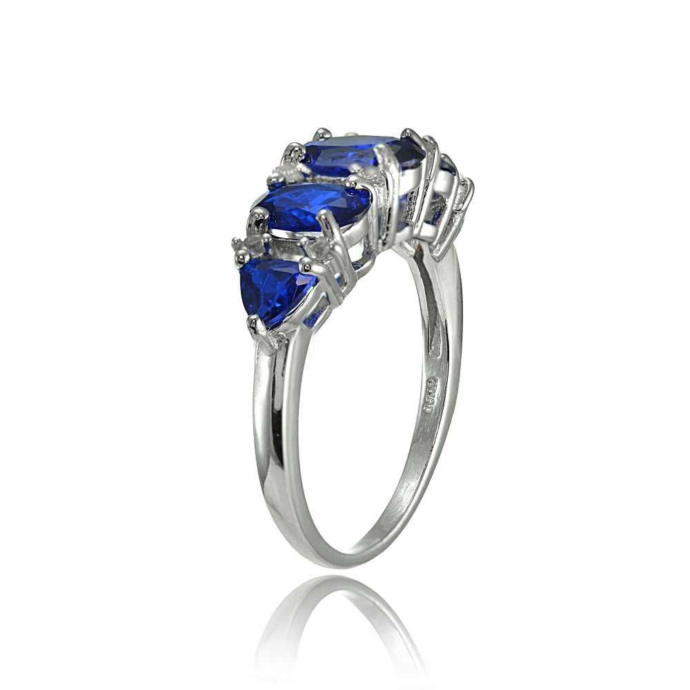 Sterling Silver Created Blue Sapphire and White Topaz -Stone Half Eternity Band Ring-2
