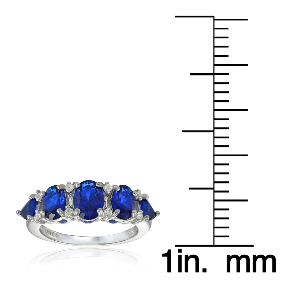 Sterling Silver Created Blue Sapphire and White Topaz -Stone Half Eternity Band Ring-3