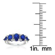 Sterling Silver Created Blue Sapphire and White Topaz -Stone Half Eternity Band Ring