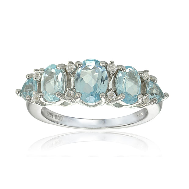 Sterling Silver Blue and White Topaz -Stone Half Eternity Band Ring