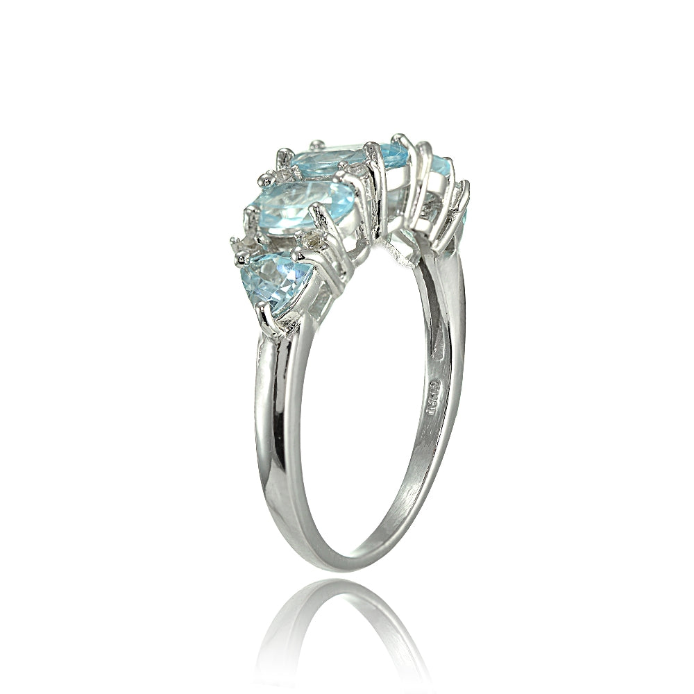 Sterling Silver Blue and White Topaz -Stone Half Eternity Band Ring-2