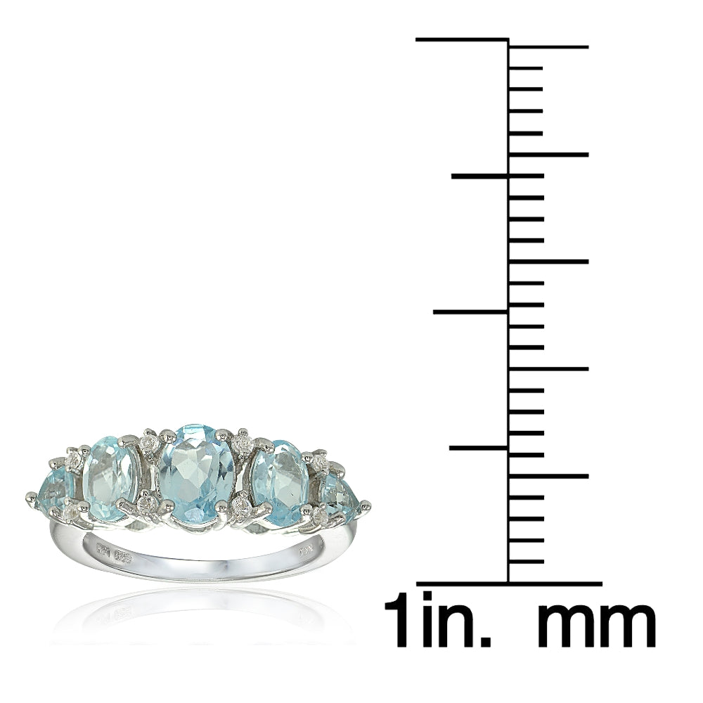 Sterling Silver Blue and White Topaz -Stone Half Eternity Band Ring-3