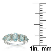 Sterling Silver Blue and White Topaz -Stone Half Eternity Band Ring