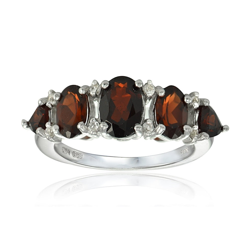 Sterling Silver Garnet and White Topaz -Stone Half Eternity Band Ring