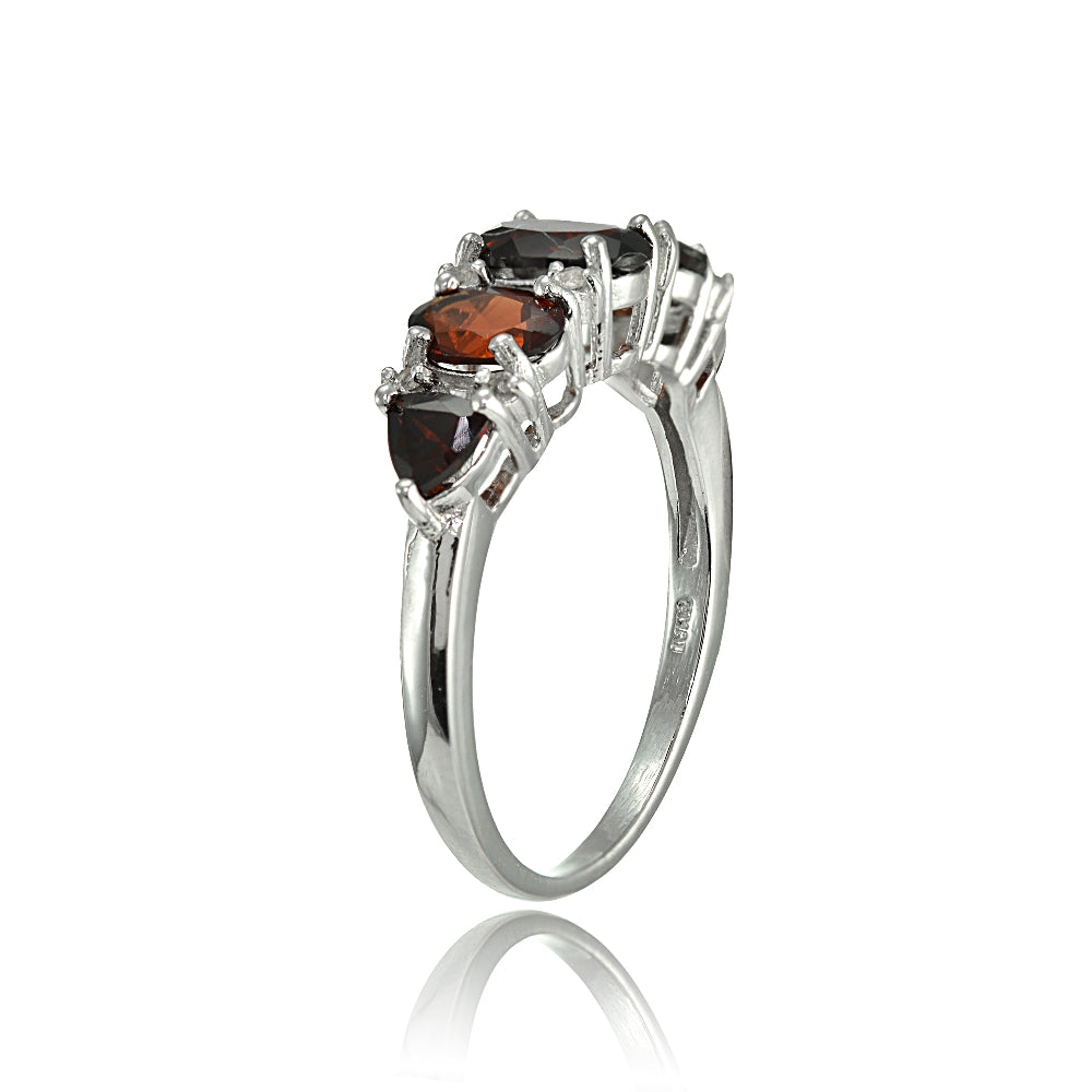 Sterling Silver Garnet and White Topaz -Stone Half Eternity Band Ring-2