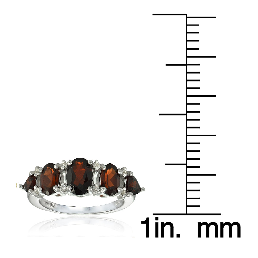 Sterling Silver Garnet and White Topaz -Stone Half Eternity Band Ring-3