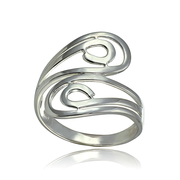 Sterling Silver High Polished Open Wrap Swirl Fashion Ring