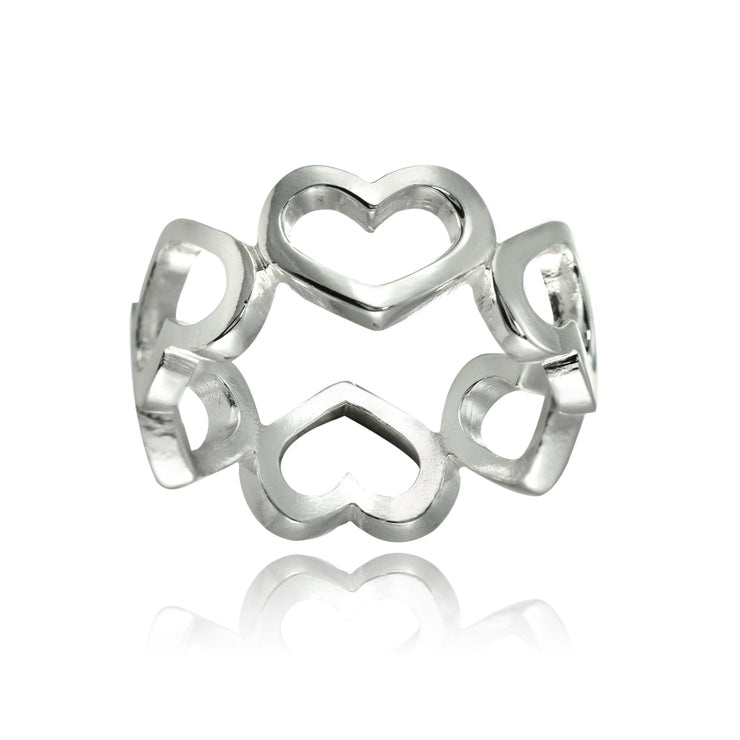 Sterling Silver High Polished Open Heart Eternity Band Ring