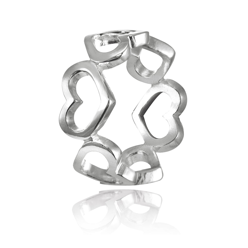 Sterling Silver High Polished Open Heart Eternity Band Ring-2