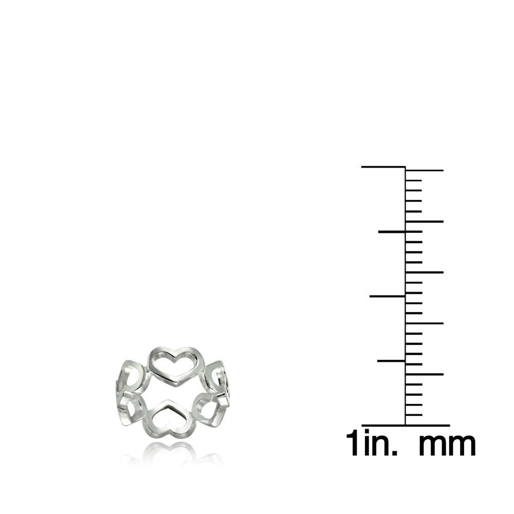 Sterling Silver High Polished Open Heart Eternity Band Ring-3