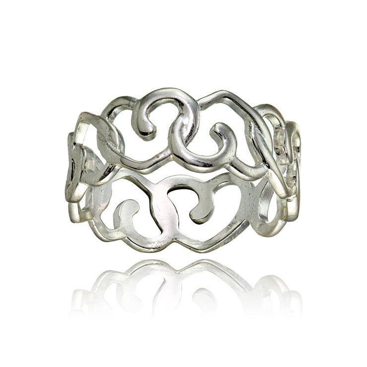 Sterling Silver High Polished Intertwining Open Heart Eternity Band Ring