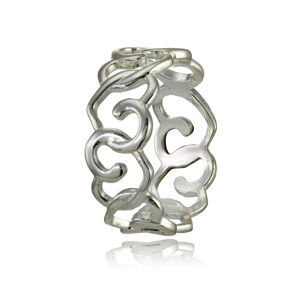Sterling Silver High Polished Intertwining Open Heart Eternity Band Ring-2