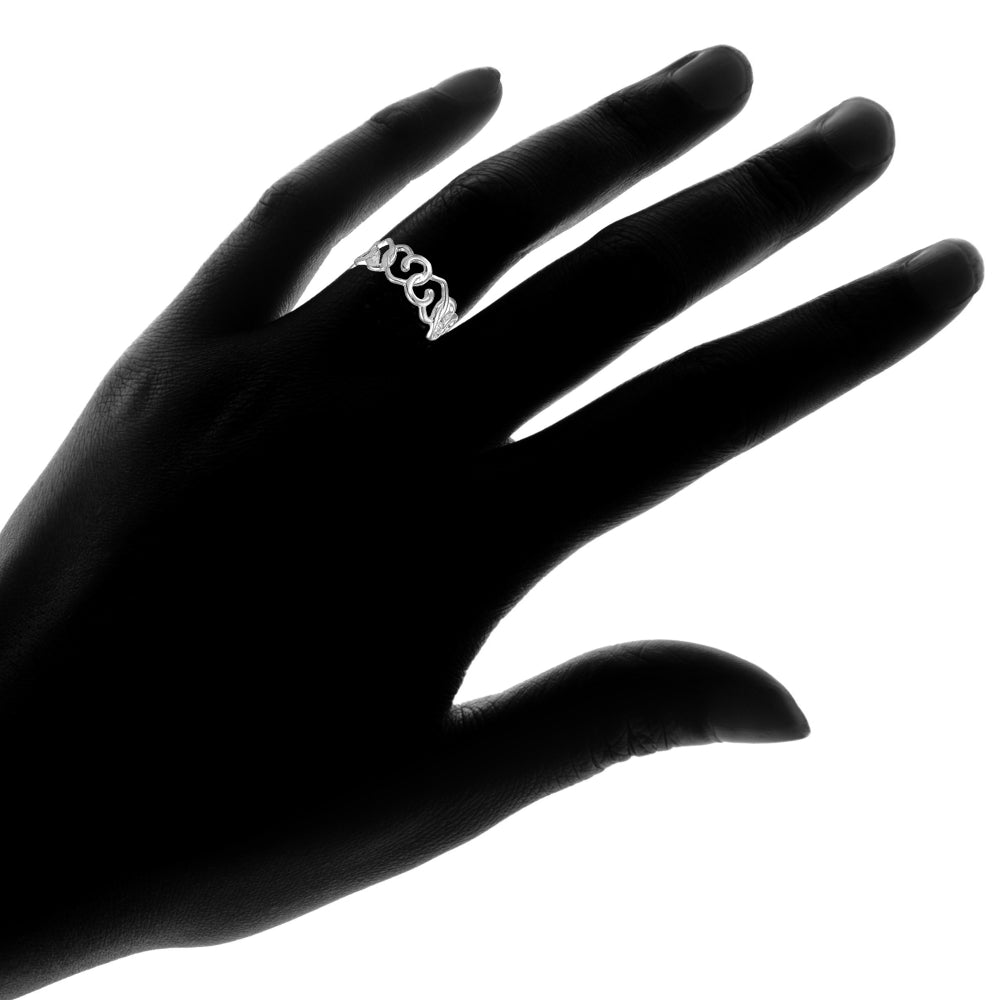 Sterling Silver High Polished Intertwining Open Heart Eternity Band Ring-4