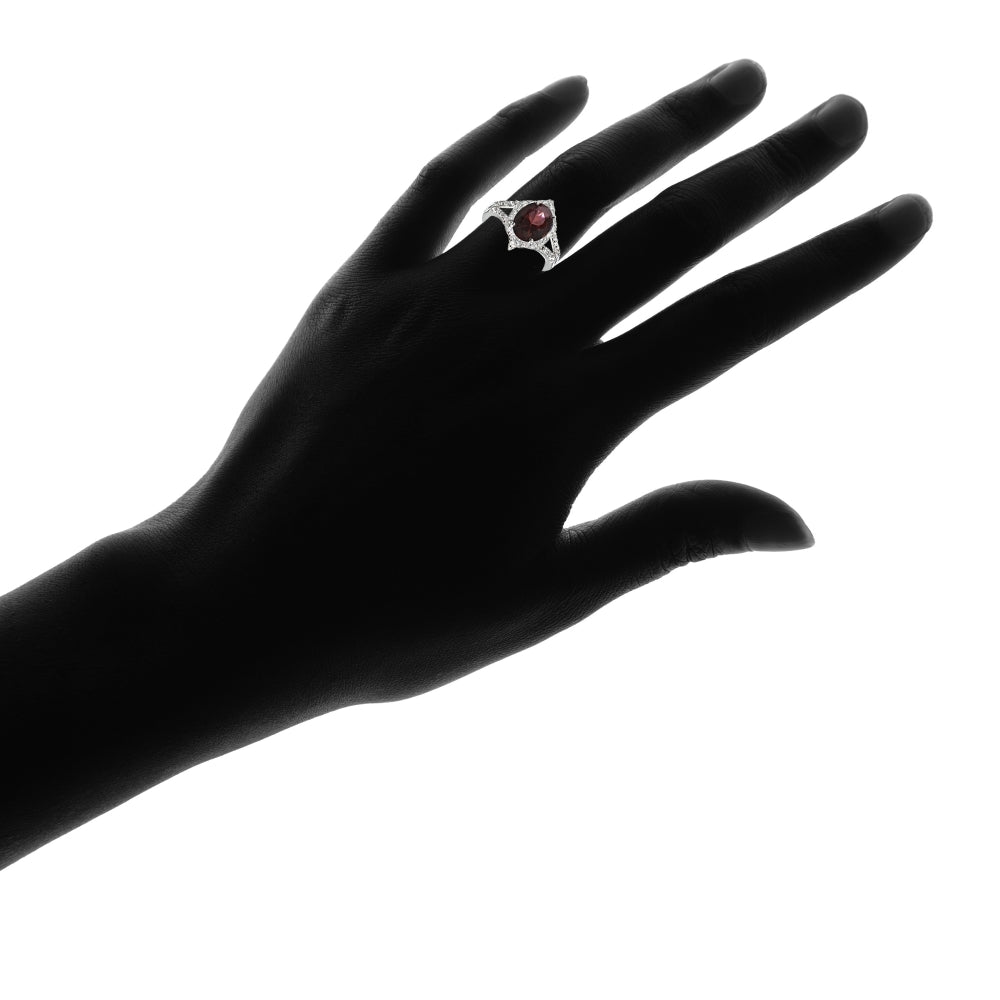 Sterling Silver Garnet and White Topaz Oval Fashion Split Shank Ring-3