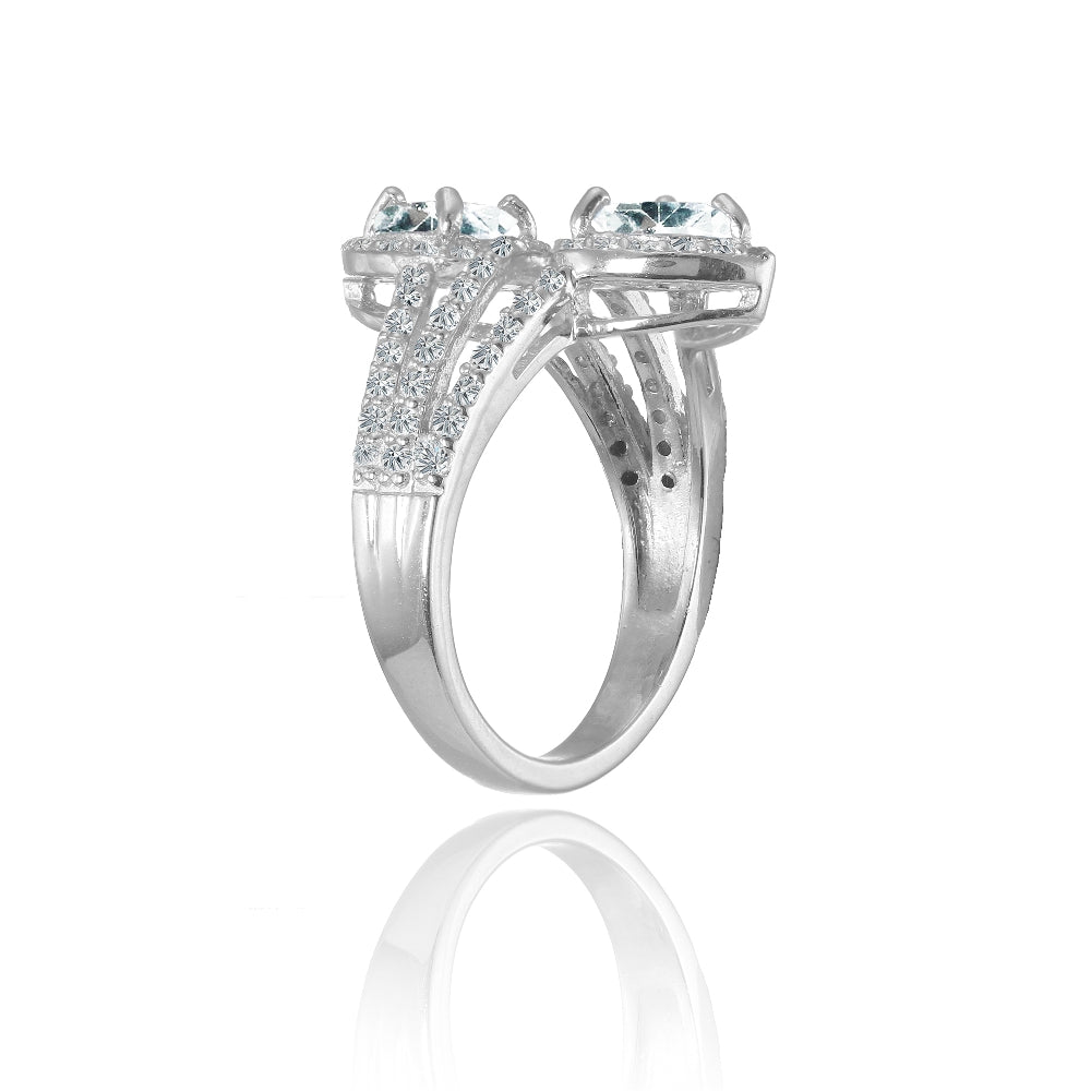 Sterling Silver Aquamarine and White Topaz Heart Halo Friendship Ring-2
