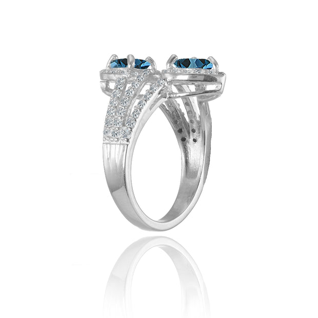 Sterling Silver London Blue Topaz and White Topaz Heart Halo Friendship Ring