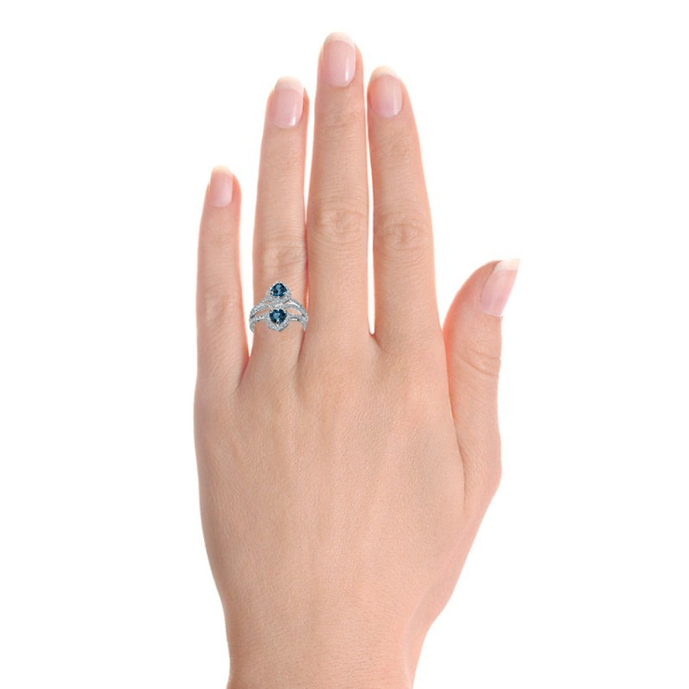 Sterling Silver London Blue Topaz and White Topaz Heart Halo Friendship Ring-3