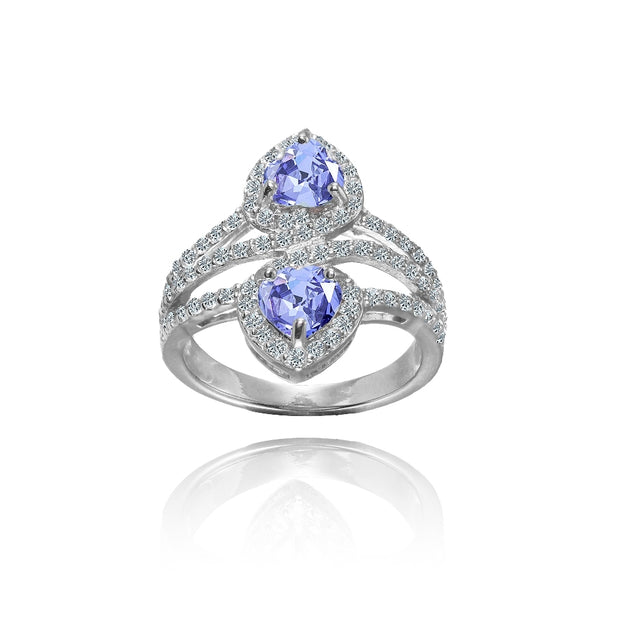 Sterling Silver Tanzanite and White Topaz Heart Halo Friendship Ring