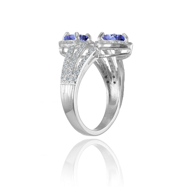 Sterling Silver Tanzanite and White Topaz Heart Halo Friendship Ring