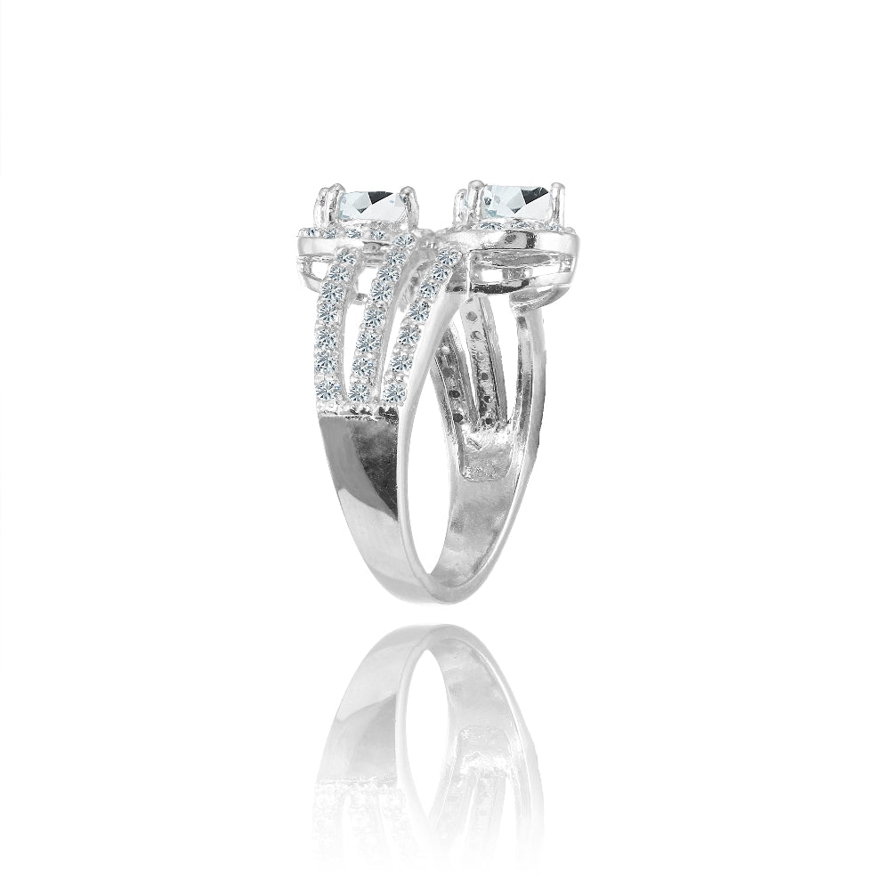 Sterling Silver Aquamarine and White Topaz Oval Halo Friendship Ring-2