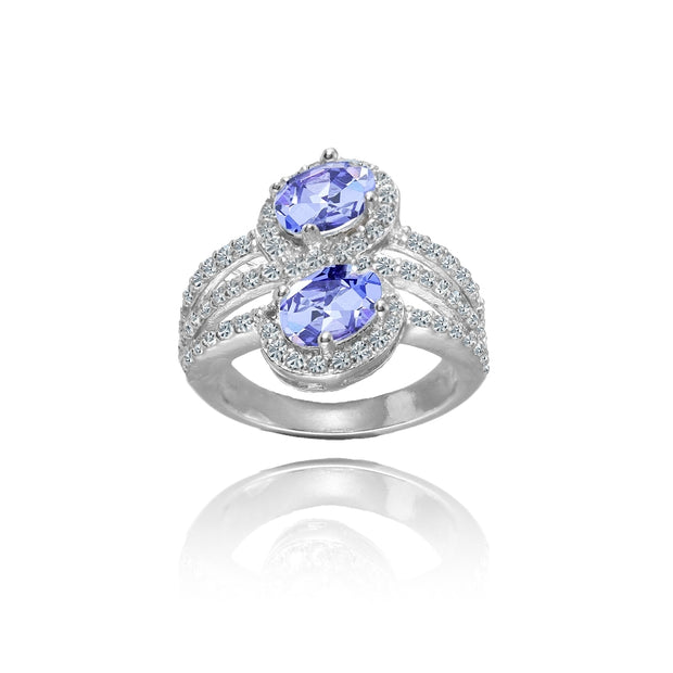 Sterling Silver Tanzanite and White Topaz Oval Halo Friendship Ring