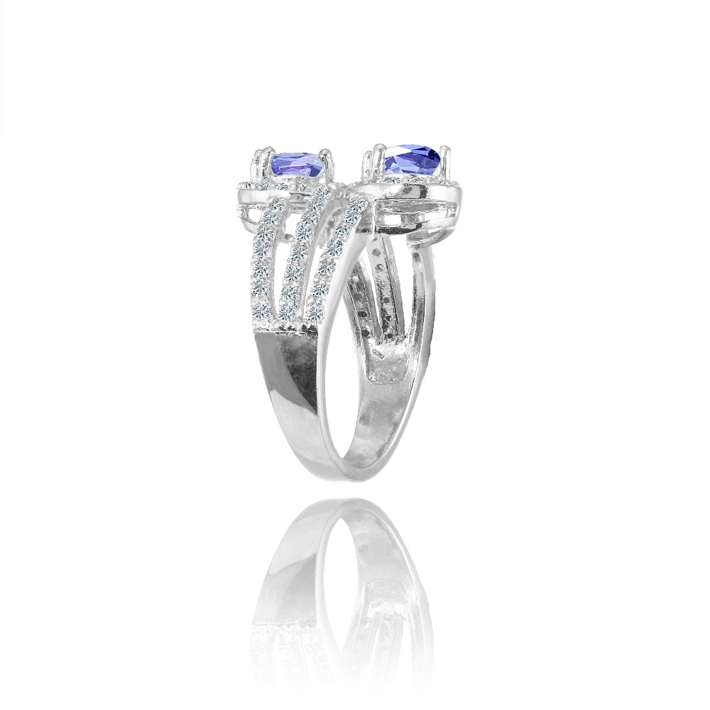 Sterling Silver Tanzanite and White Topaz Oval Halo Friendship Ring-2