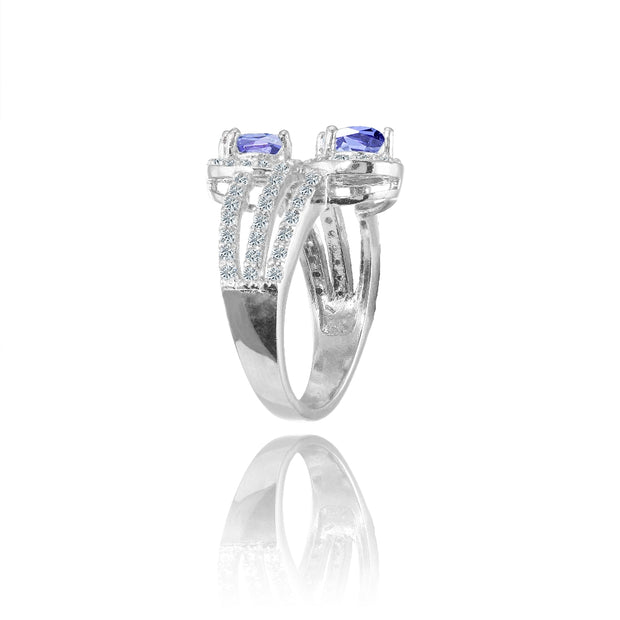 Sterling Silver Tanzanite and White Topaz Oval Halo Friendship Ring