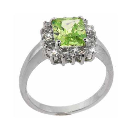 Sterling Silver Light Green & Clear CZ Square Ring