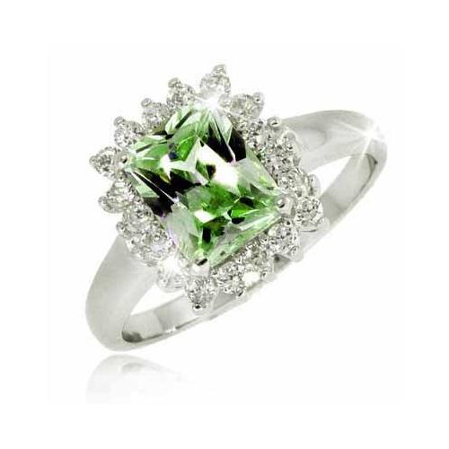 Sterling Silver Olive Green CZ & Clear CZ Ring