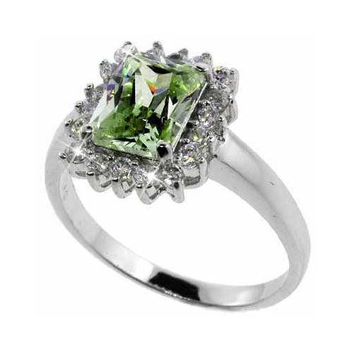 Sterling Silver Olive Green CZ & Clear CZ Ring