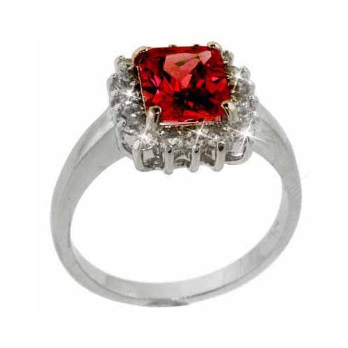 Sterling Silver Red & Clear CZ Square Ring